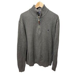 Polo Ralph Lauren Mens Gray 1/4 Zip Cotton Knit Sweater XL Ribbed Collar Estate‎